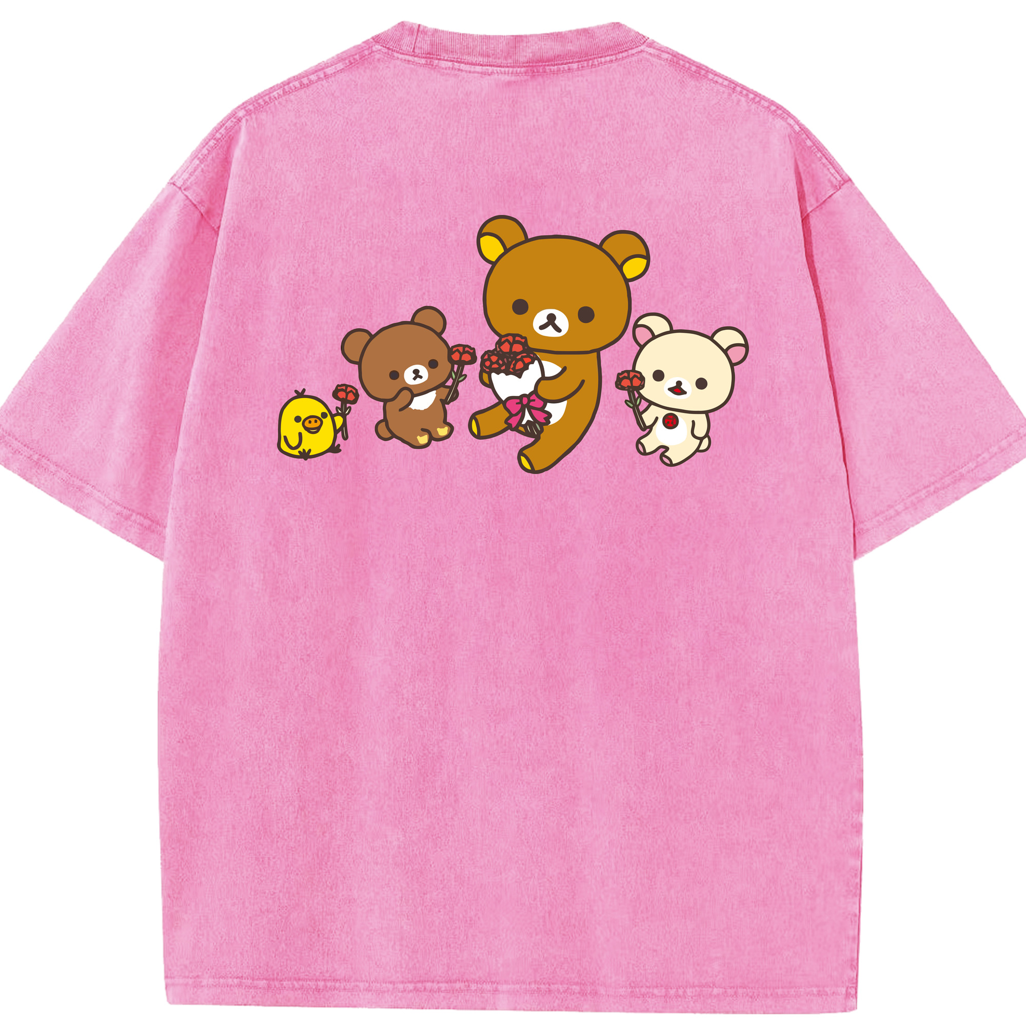 （画像用） リラックマ リラックマ キイロイトリ Rilakkuma Korilakkuma Kiiroitori 綿100% ヴィンテージ風 半袖Tシャツ（背面プリント）